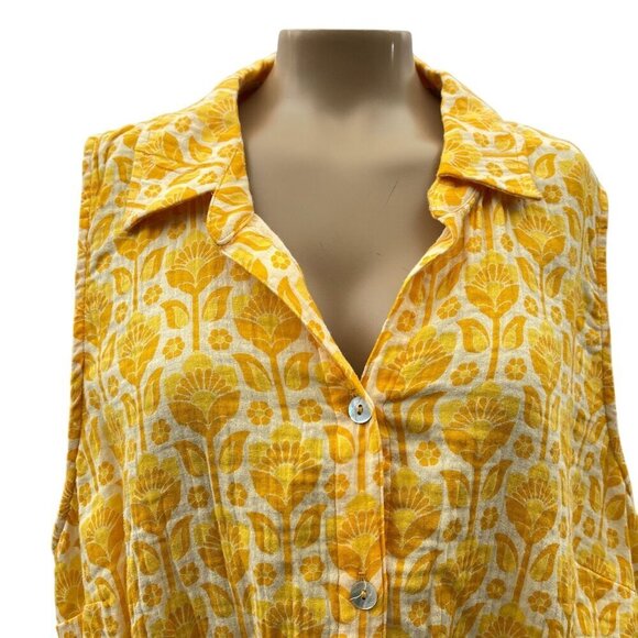 Show Me Your Mumu Camden Collared Button Sleeveless Yellow Floral Top Women XL - Picture 15 of 15